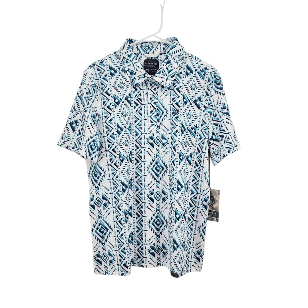 Panhandle Men's Short Sleeves Western Aztec Stripe Snap Knit Polo